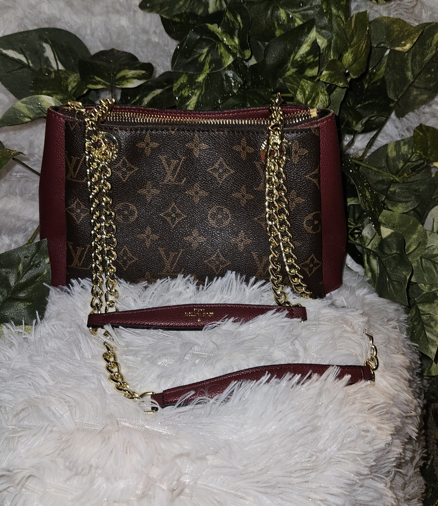 Elegant Monogram Burgundy and Brown shoulder Bag